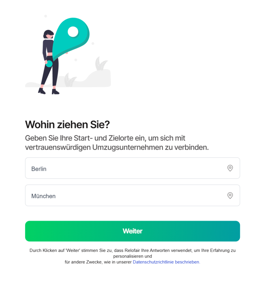Start- und Zielort auswählen