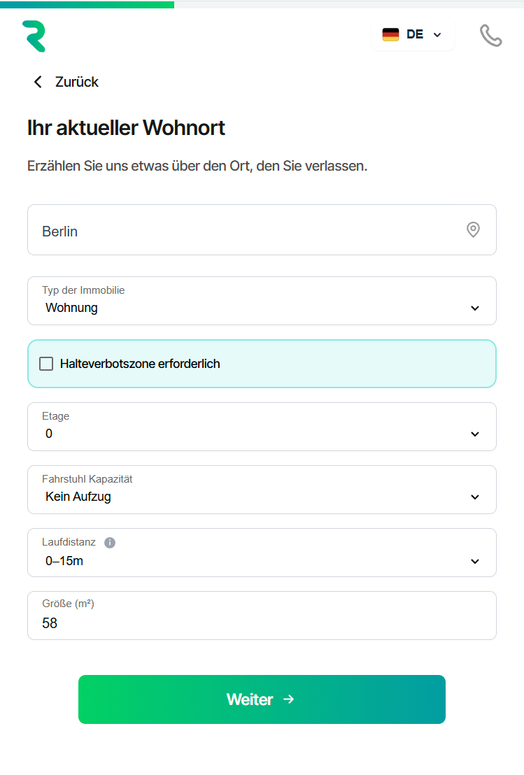 Wohnortdetails eingeben