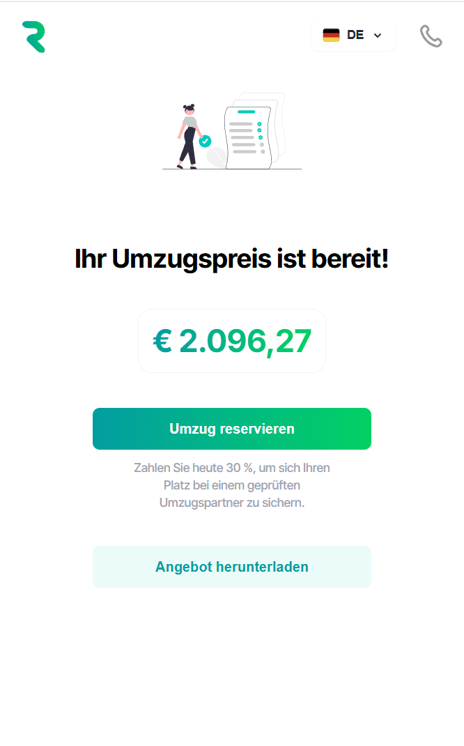 Sofortiges Angebot mit Preis